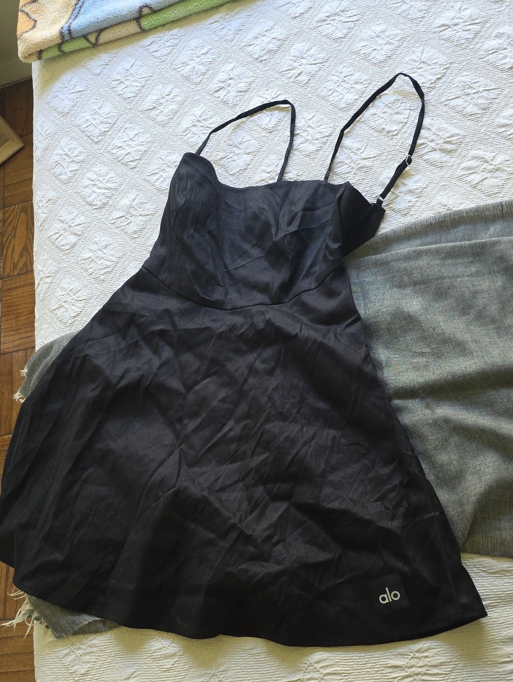 ALO Yoga Black Satin Slip Dress with Adjustable Straps